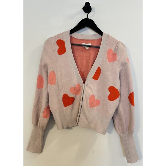 MAEVE by Anthropologie Lily Hearts Cardigan in Pink Size Medium - Picture 2 of 7